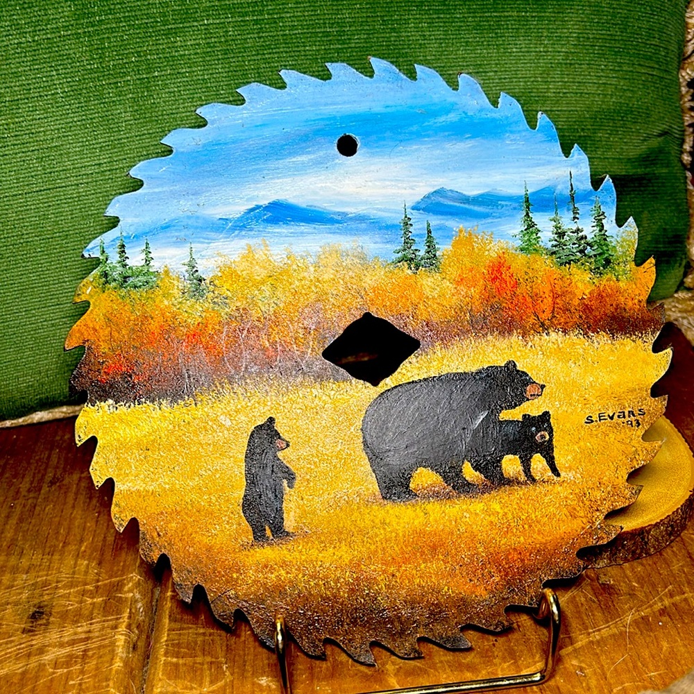 VTG 1993 Signed hand painted saw blade 8 in